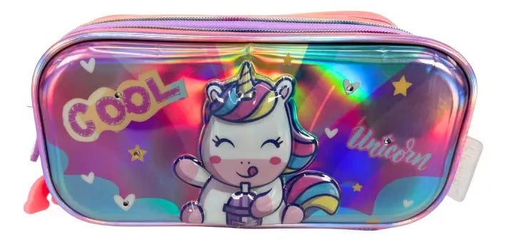 Mochila Primaria Set 3 Piezas Marca Lluvia Unicornio Espejo