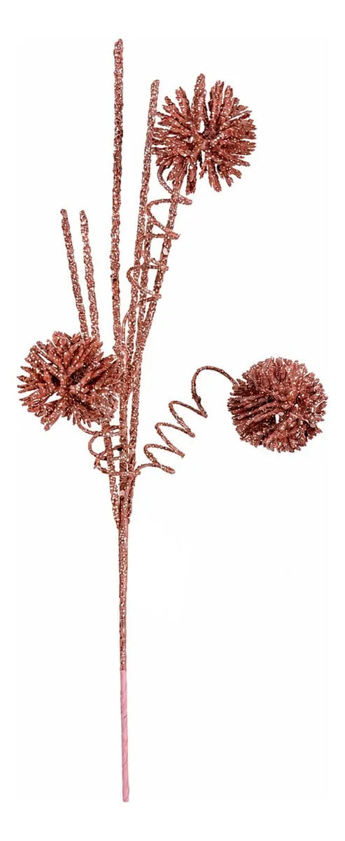 Rama Navideña Lluvia Cobriza Pompones y Espirales 60cm