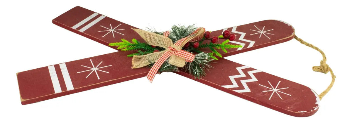 Figura De Esquís Navideños De Madera Y Ramas 52x1x29