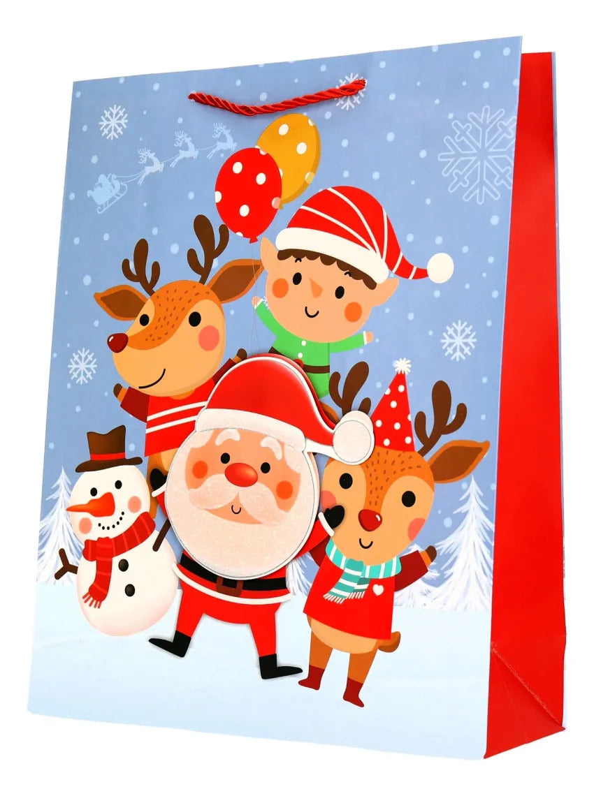 Bolsas de Regalo Navideñas Lluvia Santa 3D 12 Pzas 40cm