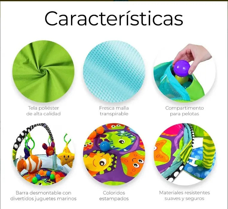 Gimnasio Para Bebé Tortuga Con 30 Pelotas Y Juguetes