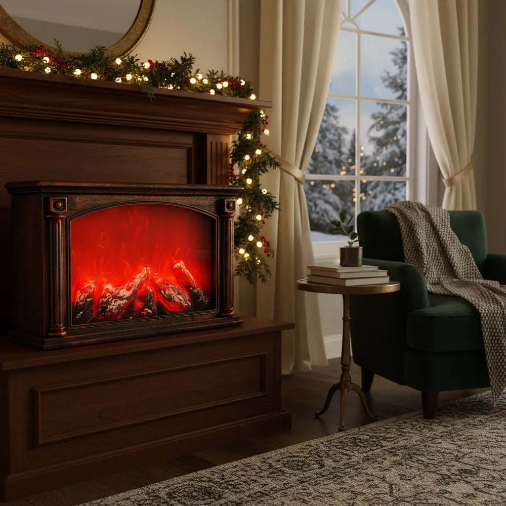 Chimenea Clásica Decorativa Navideña Con Luces Efecto Fuego