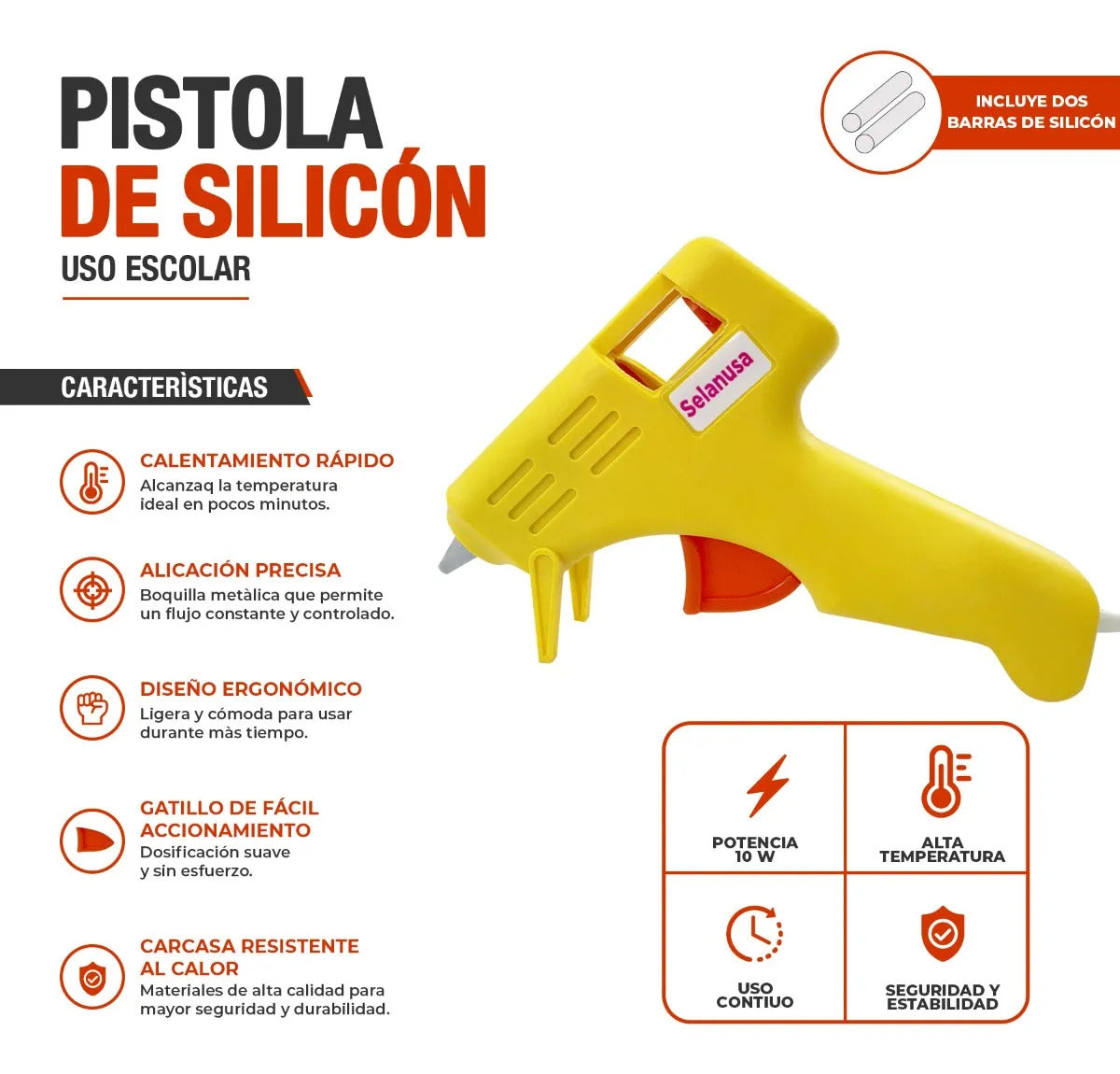 Pistola De Silicón Grande Selanusa Ideal Para Manualidades