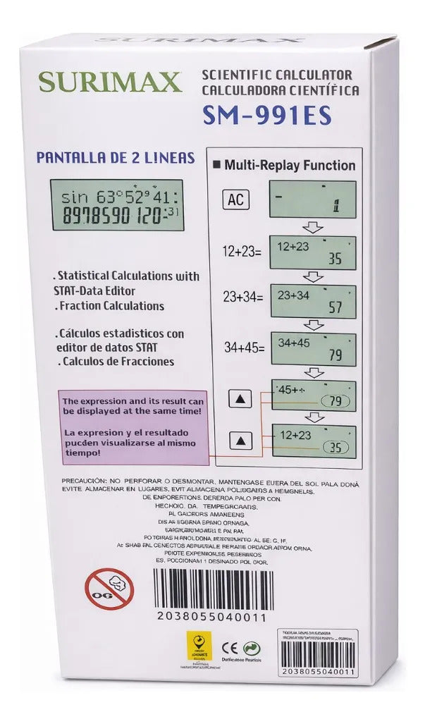 Calculadora Científica Surimax Gris 240 Funciones 2 Lineas