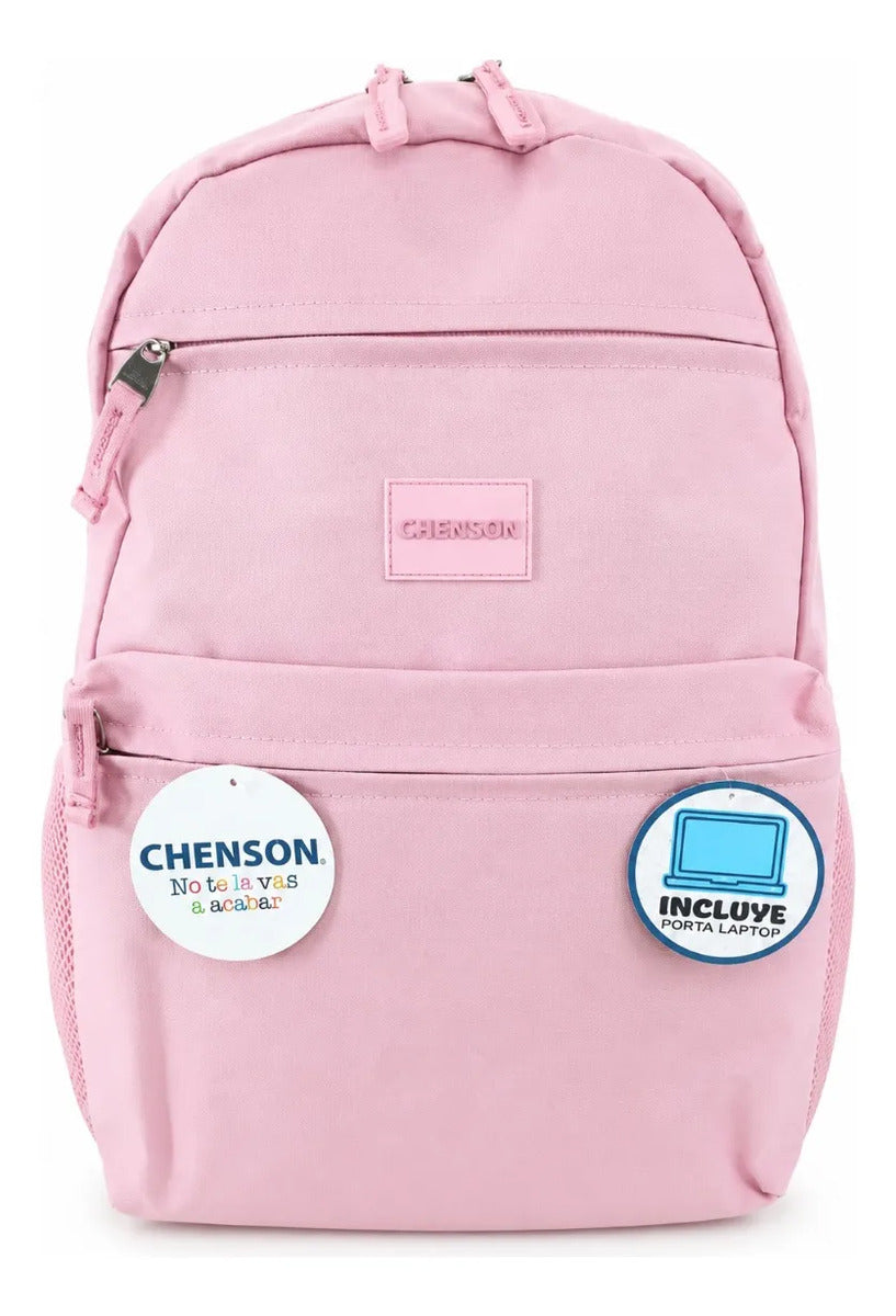 Mochila Juvenil Chenson Rosa Palo Con Bolsillos Laterales