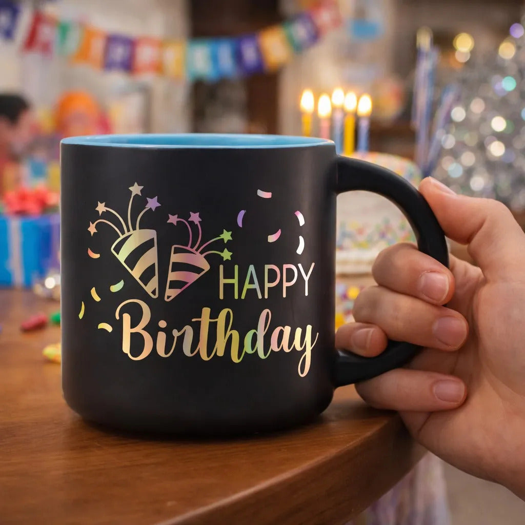 Taza Happy Birthday Holografico Surimax 350 Ml  4 Colores