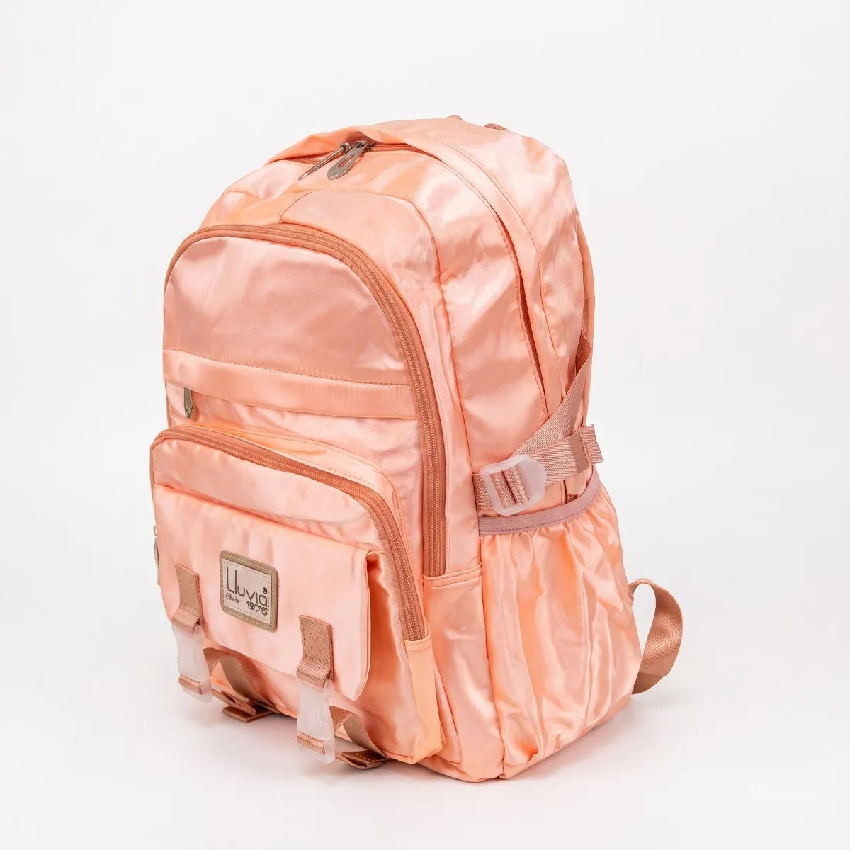 Mochila Escolar Lluvia Durazno Satinado 5 Compartimientos