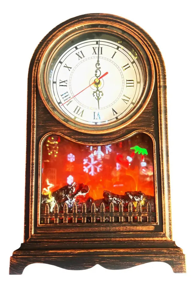 Reloj Chimenea Navideña Con Luces Led Marca Lluvia 27 Cm