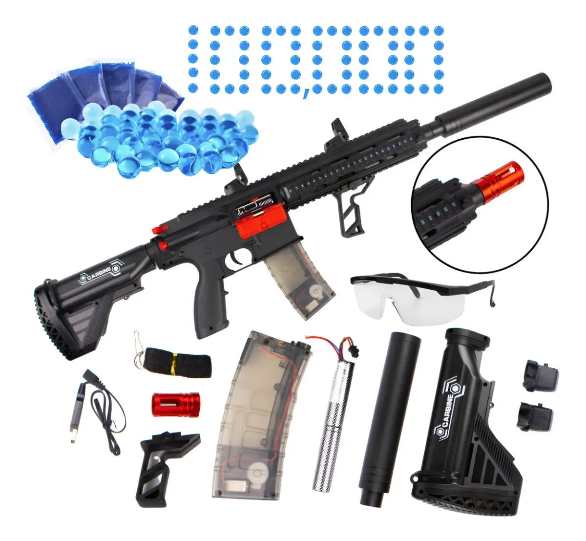 Pistola Hidrogel Fusil 100,000 Balas Con Accesorios Negro
