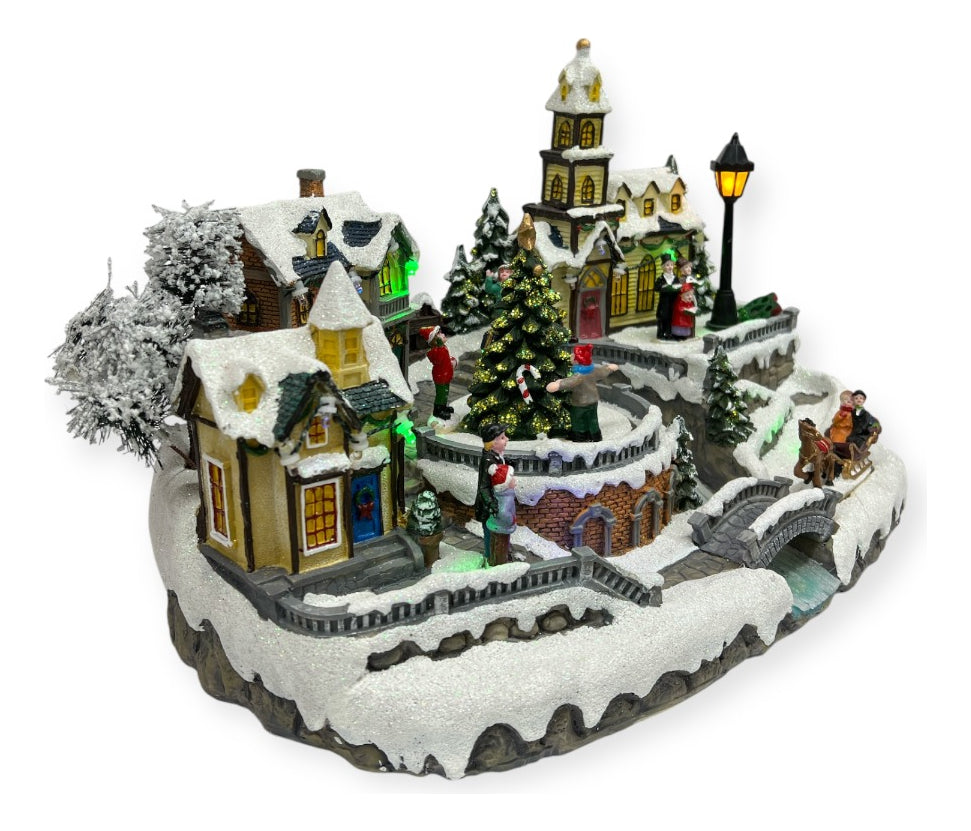 Villa Navideña Pueblo Con Figuras Con Luz Y Sonido
