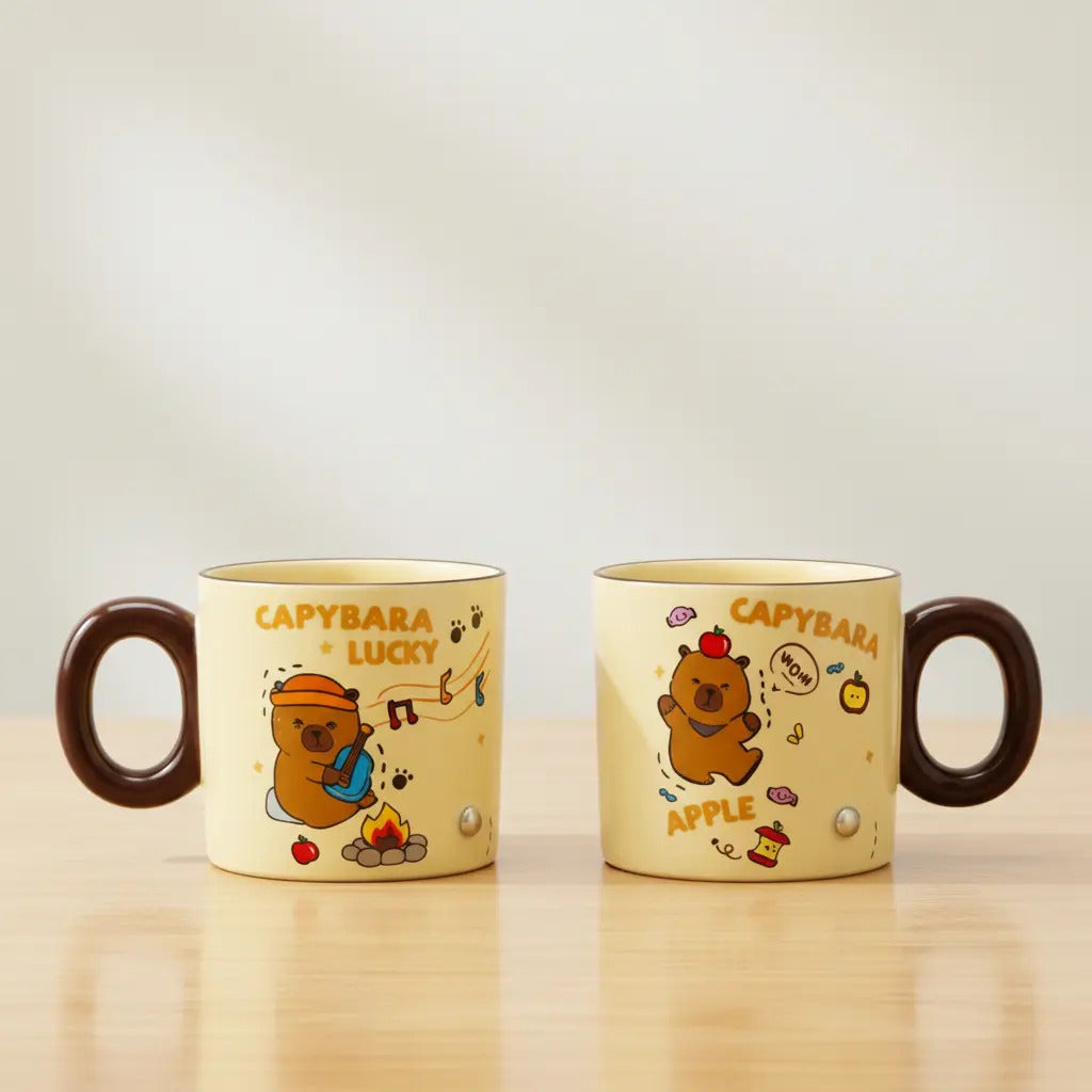 Taza Capibara Lluvia Con Tapa Y Figura Decorativa 360 Ml