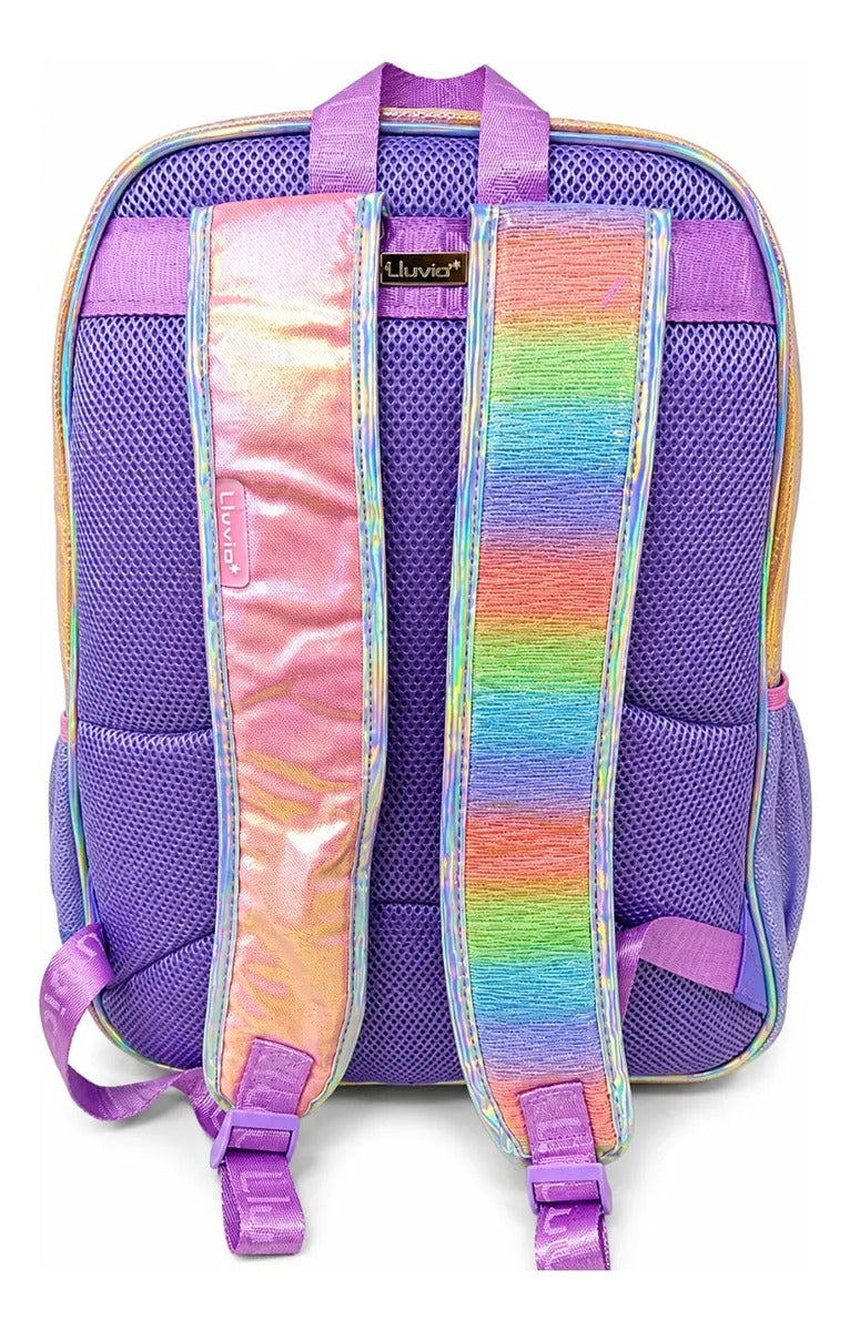 Mochila Escolar Kinder Lluvia Osito Marrón Peluche Tornasol