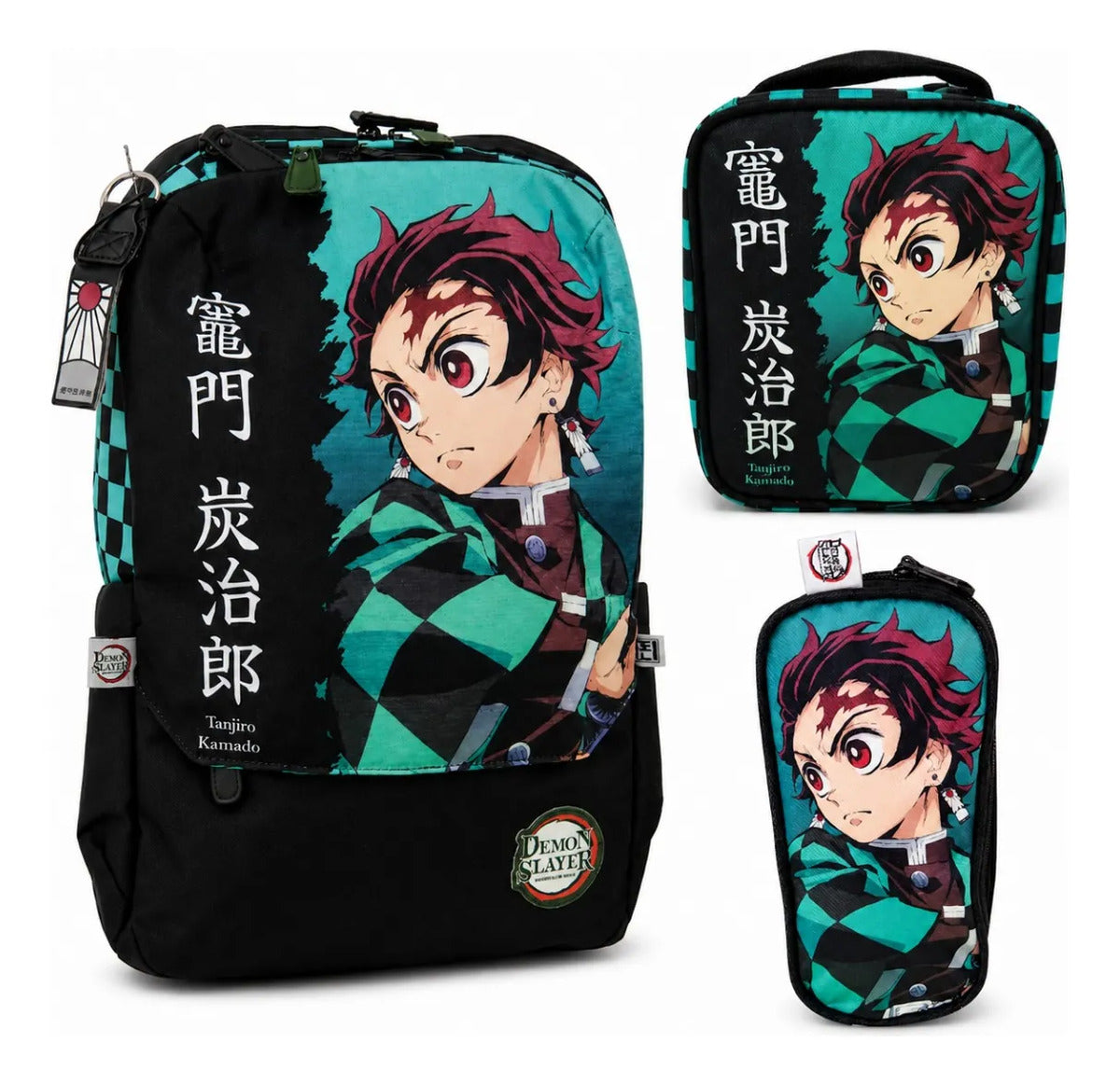 Set Escolar Demon Slayer Tanjiro Mochila Lonchera Y Lapicera