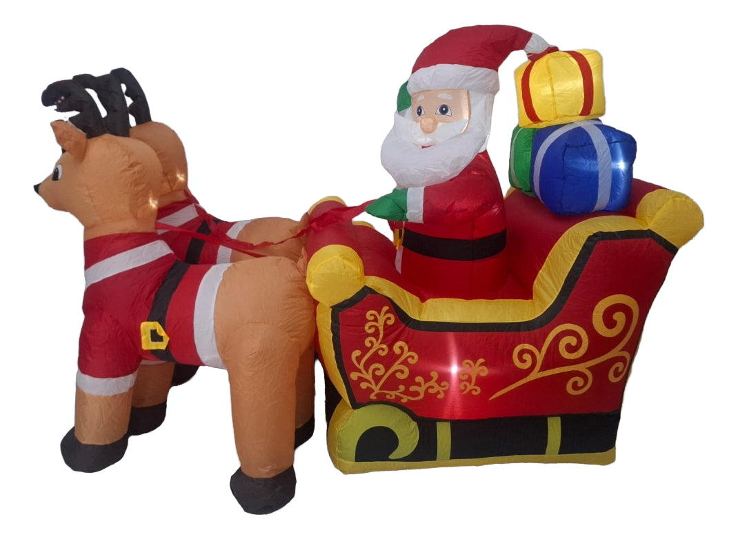 Inflable Decorativo De Navidad Santa Con Renos Marca Lluvia