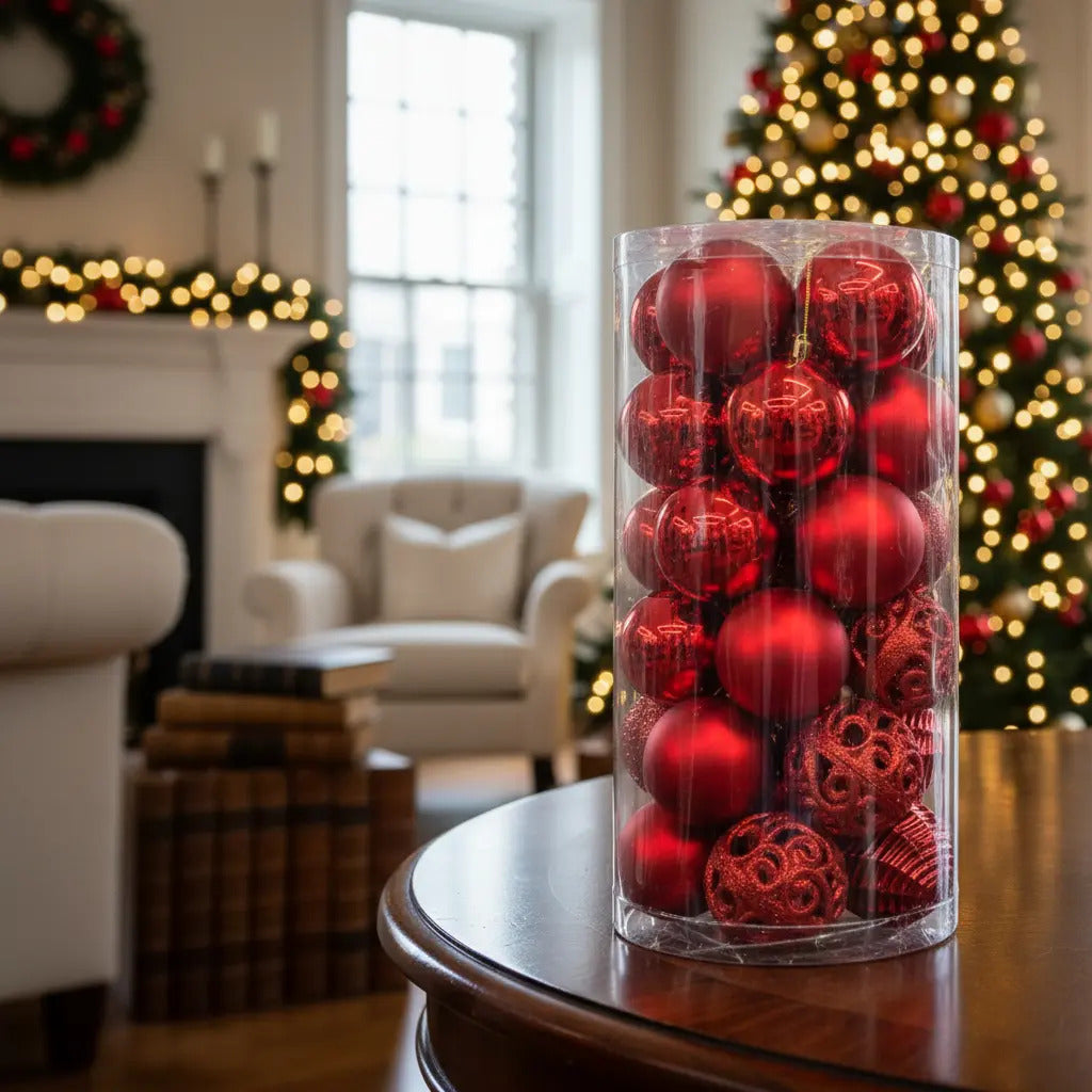 Esferas Navideñas 30 Piezas Rojos Brillantes 6 Cm