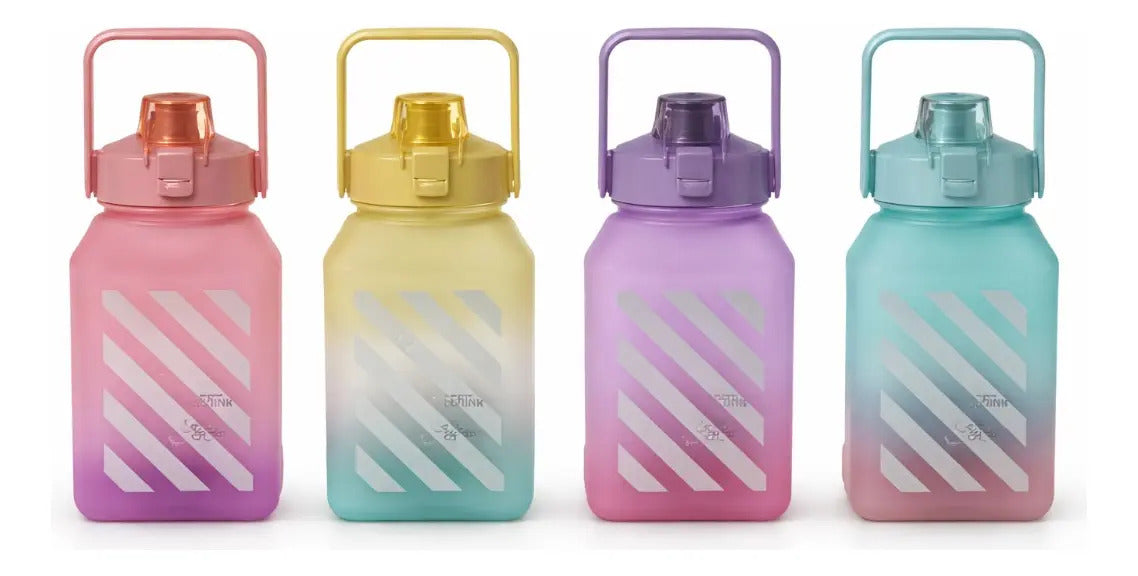Vaso Grande 1.5 L Diseño Difuminado Con Popote Y Correa