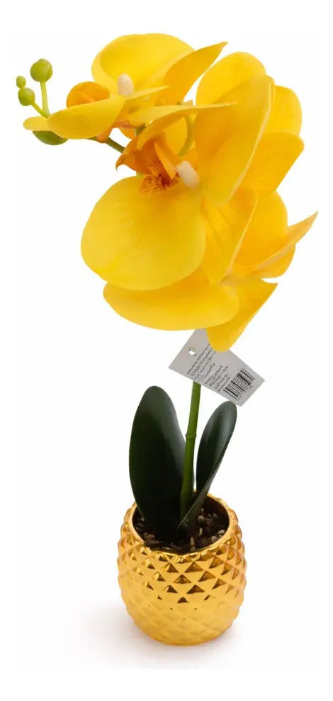 Orquídea Artificial Elegante En Maceta 4 Colores 36cm