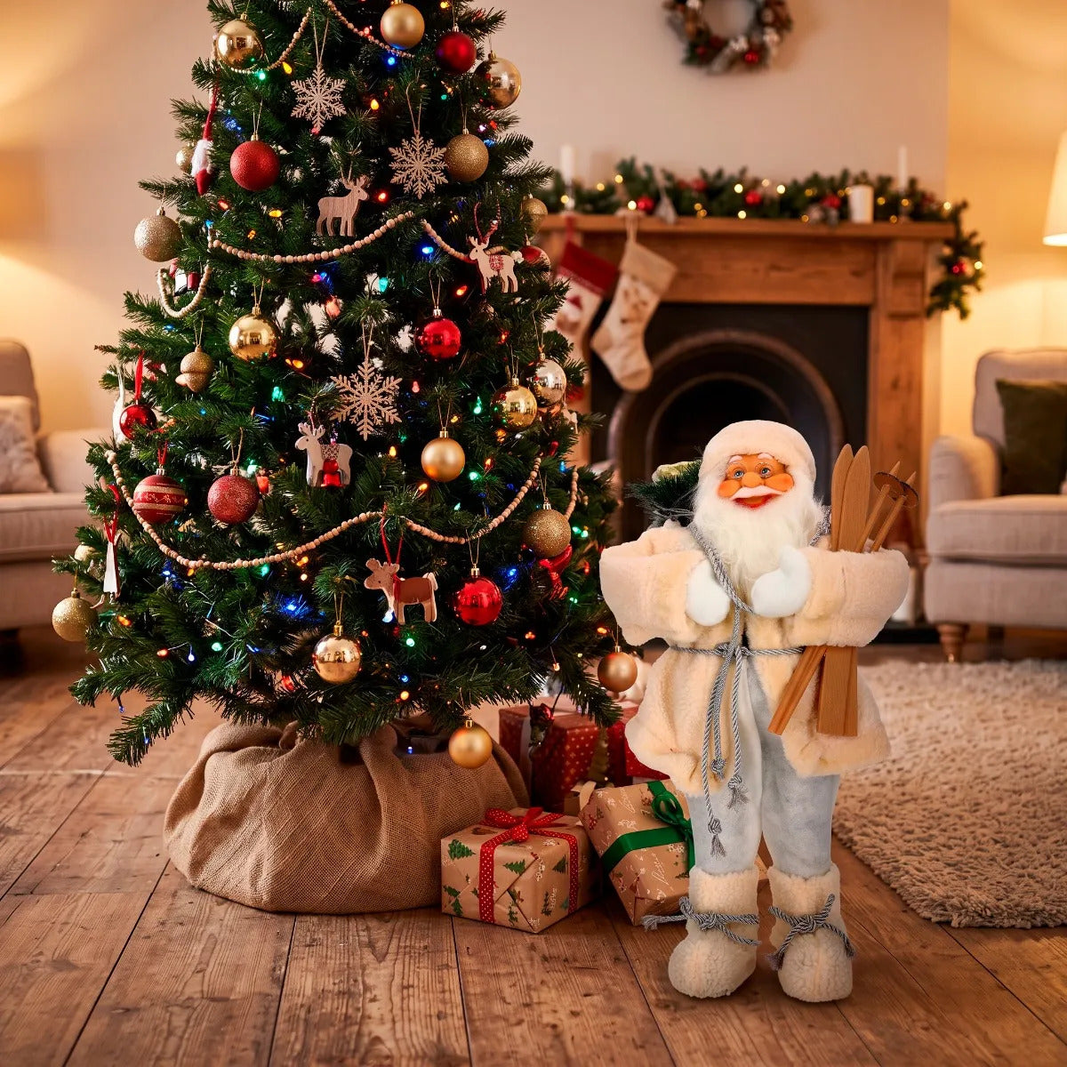 Santa Claus Lluvia Invernal Crema Estilo Nórdico 60 cm