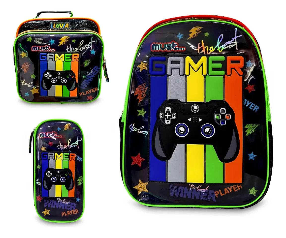 Set Escolar Lluvia Negro 3 Pzas Control Videojuegos