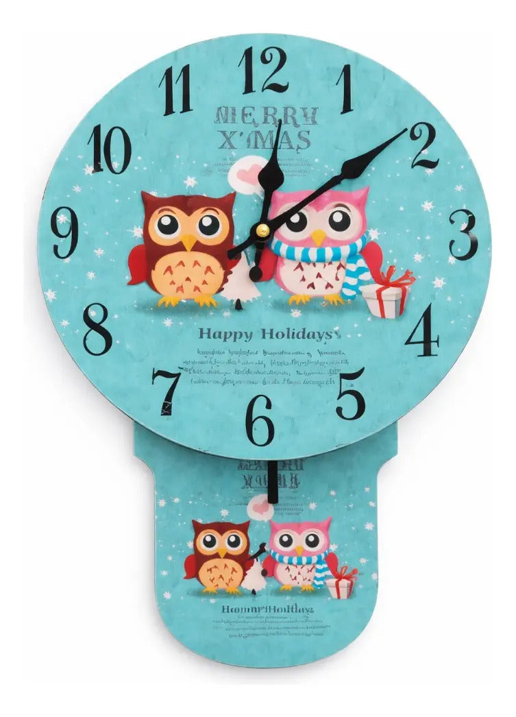 Reloj De Pared Lluvia Búhos Madera 35x3x23 Dos Colores