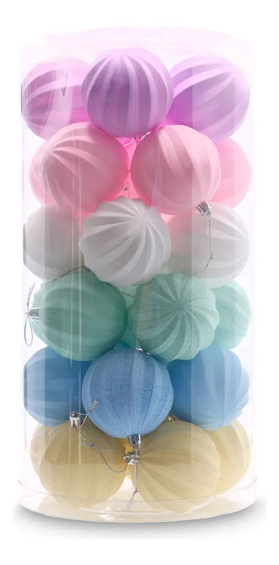 Set Esferas Navideñas Lluvia Pastel Craqueladas 8 Cm 30 Pz