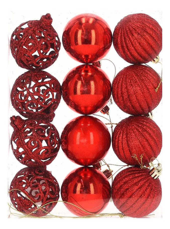Set Esferas Árbol Rojo Rubí Metálico 6 cm