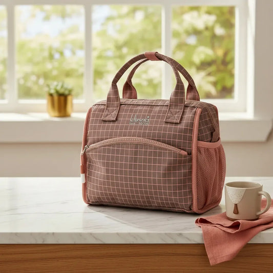 Lonchera Lluvia Rosa Diseño Cuadriculado Unisex