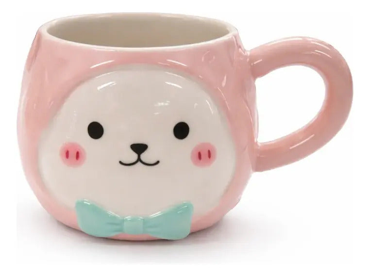 Taza Decorativa Conejo Pastel Con Orejas Y Moño 380 Ml
