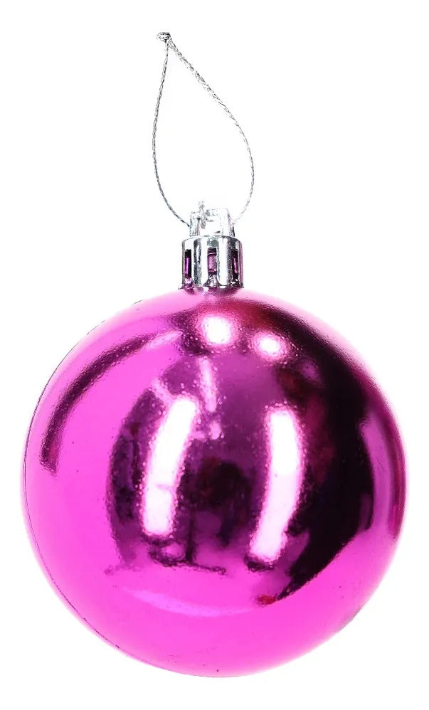 Set Navideño Lluvia 24 Esferas Rosa Mexicano de 6 Cm