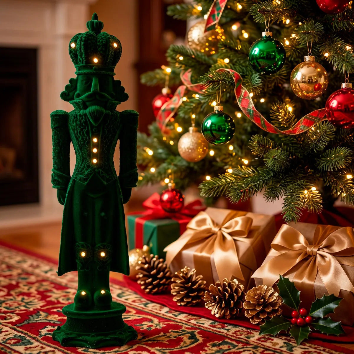Cascanueces Navideño lluvia Verde Esmeralda Terciopelo 40 Cm