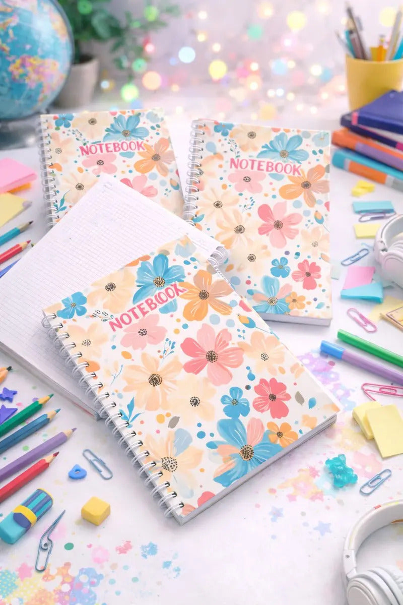 Libretas 3 Piezas Diseño Flores Notebook Cuadro Chico