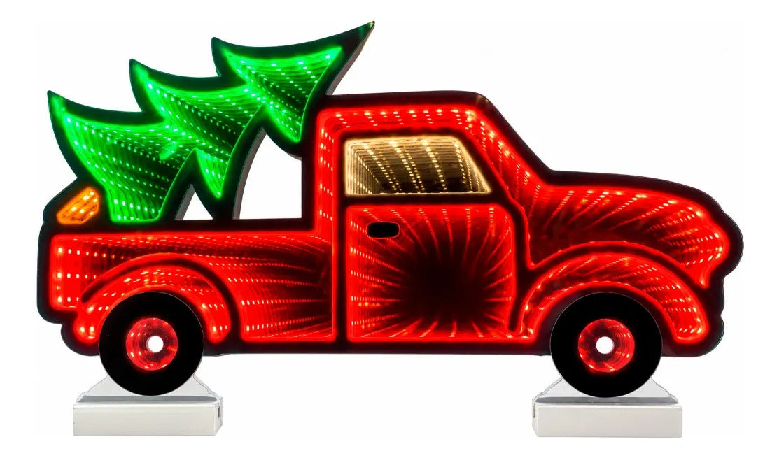 Figura Navideña Lluvia Camioneta Roja Luz Infinita 40 cm