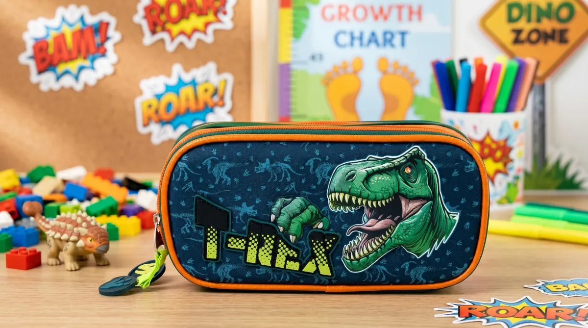 Lapicera Lluvia T Rex Con Luz Y Compartimiento Organizador