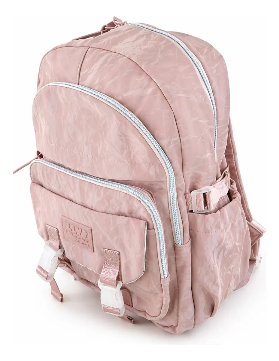 Mochila Lluvia Juvenil Color Rosa Marmoleado Practica Y Elegante