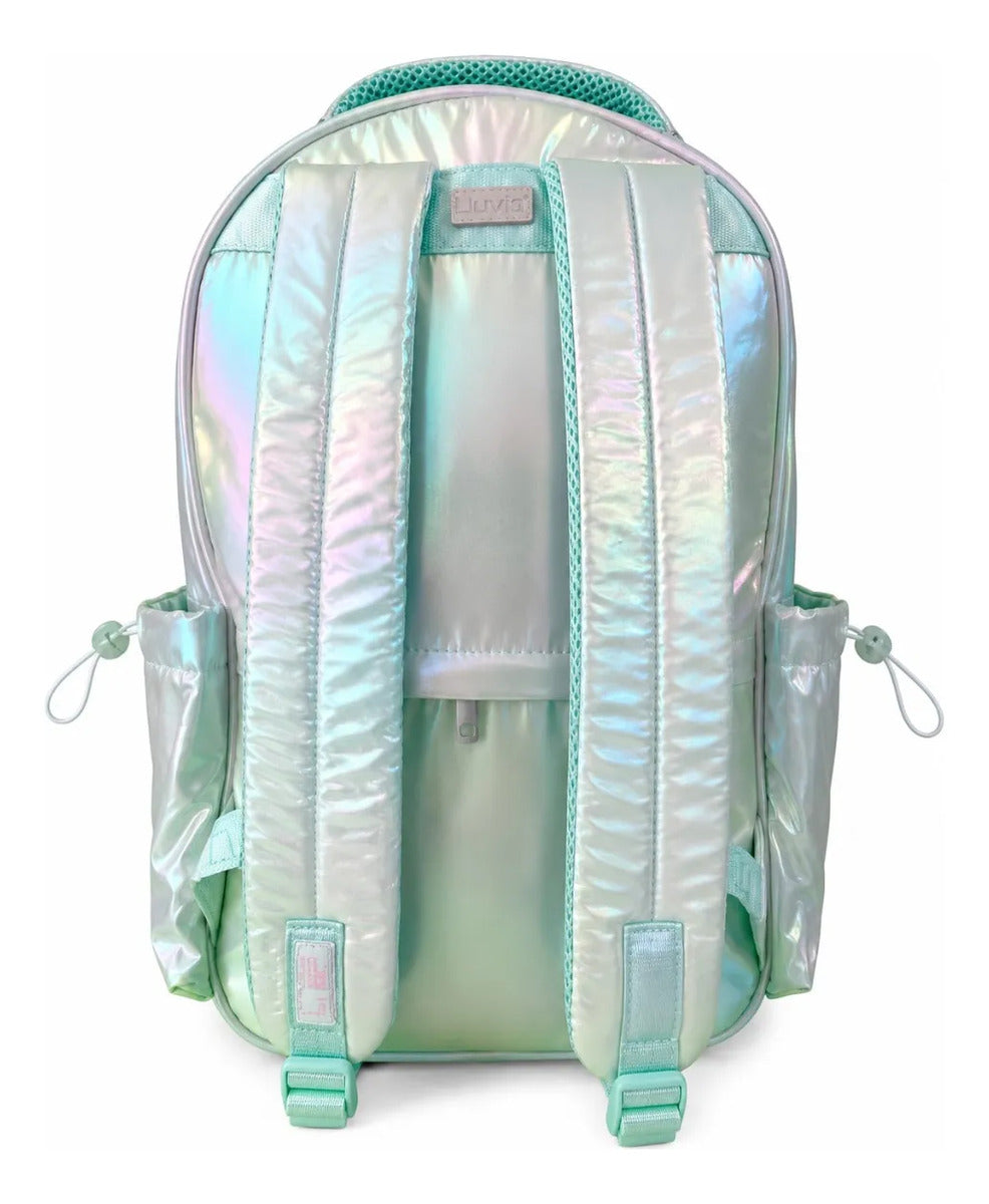 Mochila Escolar Lluvia Menta Tornasol Con Compartimiento Antirrobo