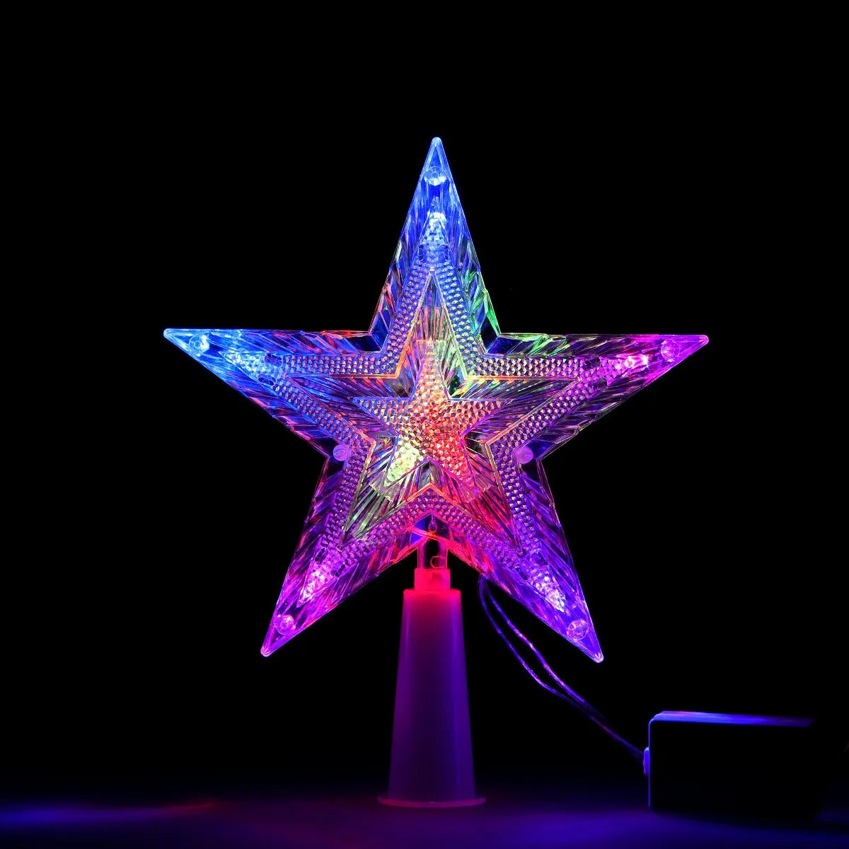 Punta De Árbol JL Estrella Cristalina Con Luz Bicolor 15 Cm