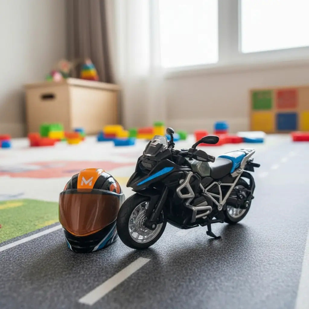 Moto A Fricción Candy Toys Escala 1:14 Con Casco Azul