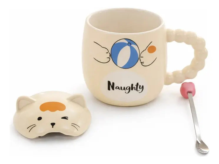 Taza Kawaii Gato Con Lengua Naughty Happy Playful 380 Ml