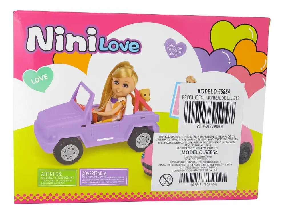 Muñeca Candy Toys Nini Love Con Carro Y Mascota 3 Piezas