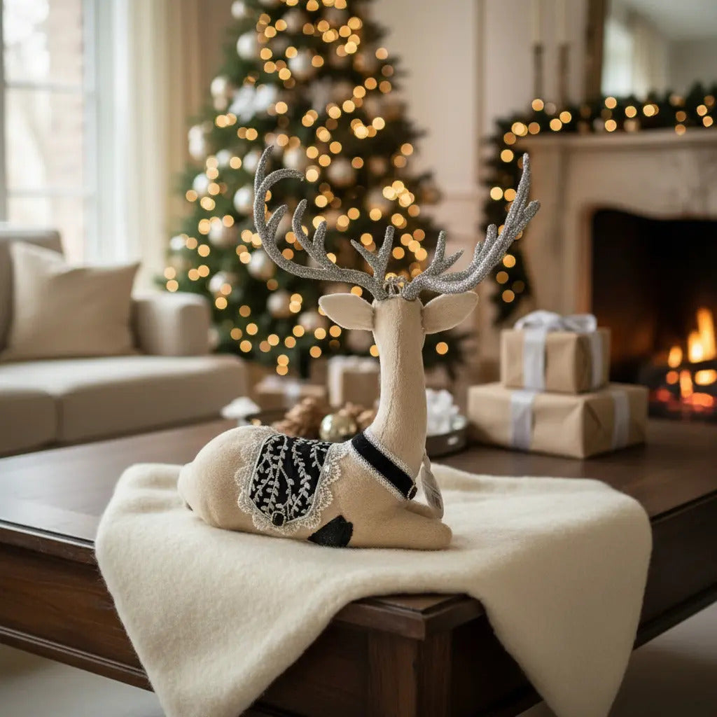 Muñeco Navideño Reno Elegante De Terciopelo Suave 33x27x15