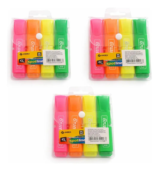 Marcatextos Qiyibo Neón Compactos Colores Neón Pack De 4