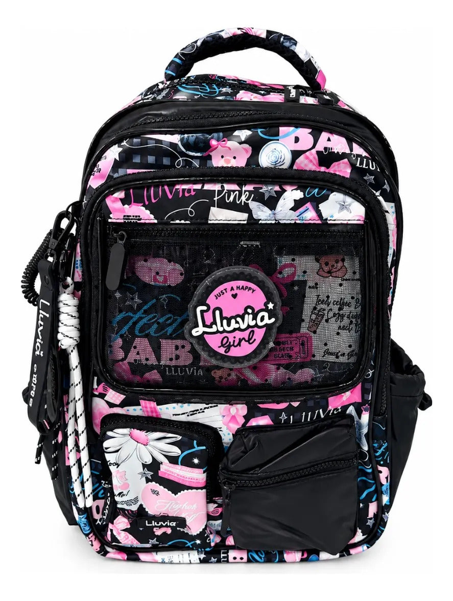 Mochila Escolar Lluvia Urban Girl Color Negro Con Rosa