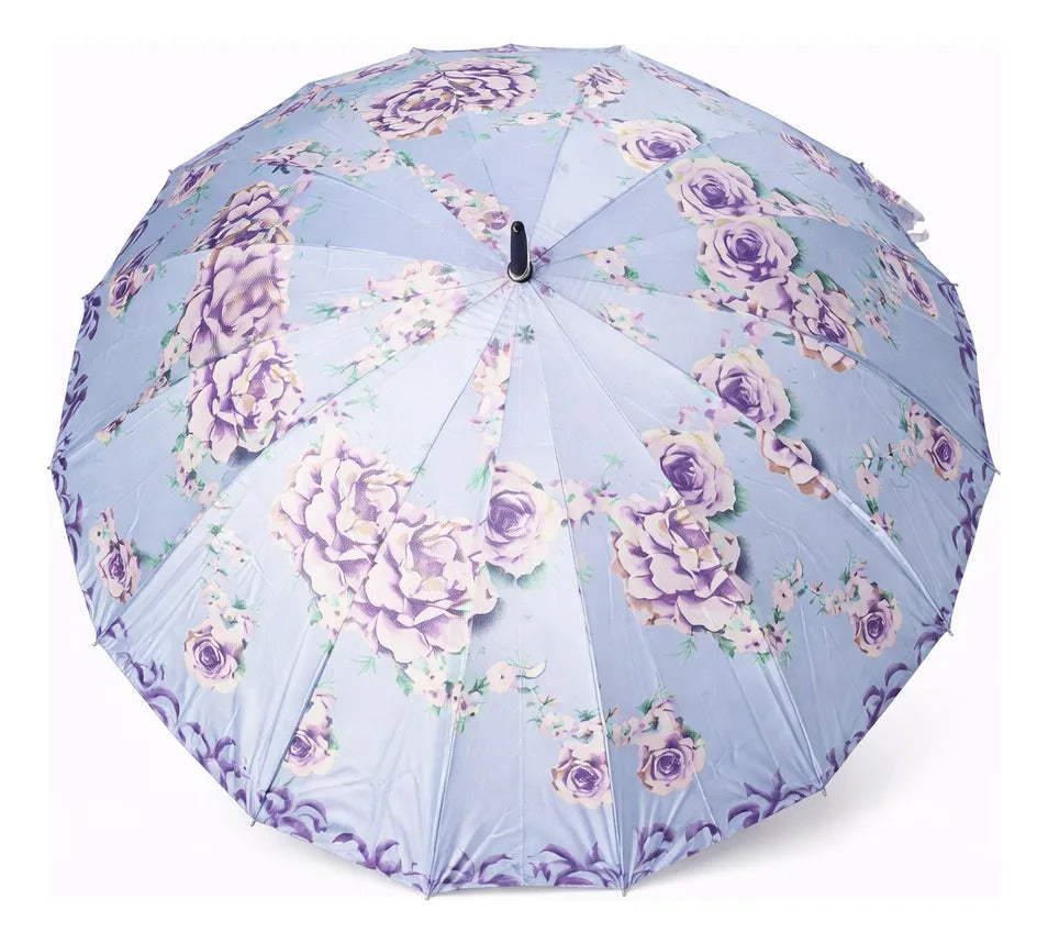 Paraguas Tipo Bastón Estampado Floral Resistente 16 Varillas