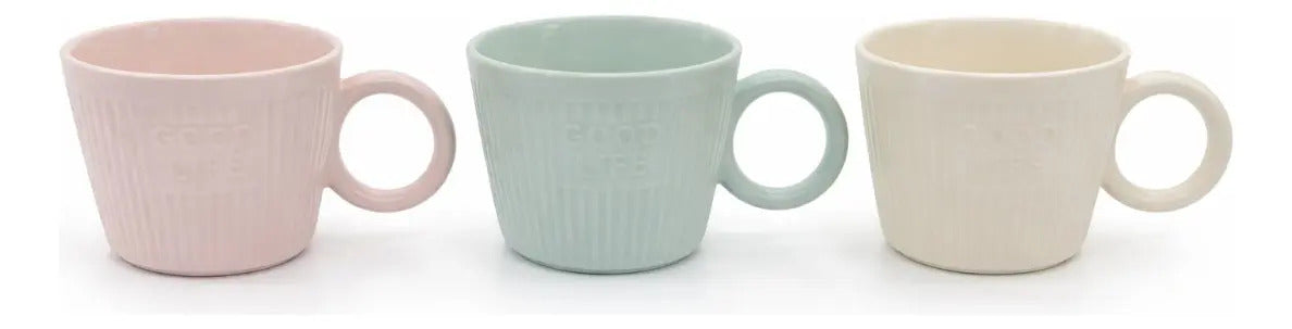 Taza Good Time En Tonos Pastel Rosa Menta Y Crema 350 Ml