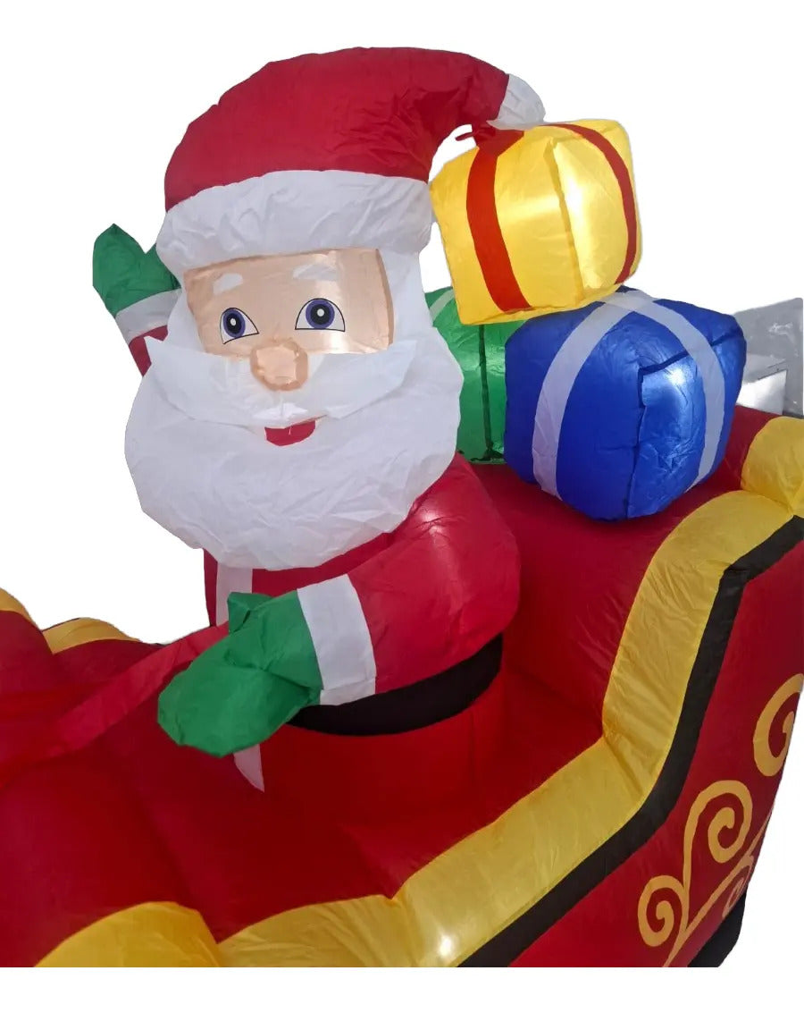 Inflable Decorativo De Navidad Santa Con Renos Marca Lluvia