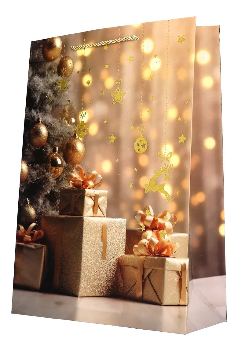 Bolsas de Regalo Navideñas Lluvia Luces Cálidas 12 Pzas