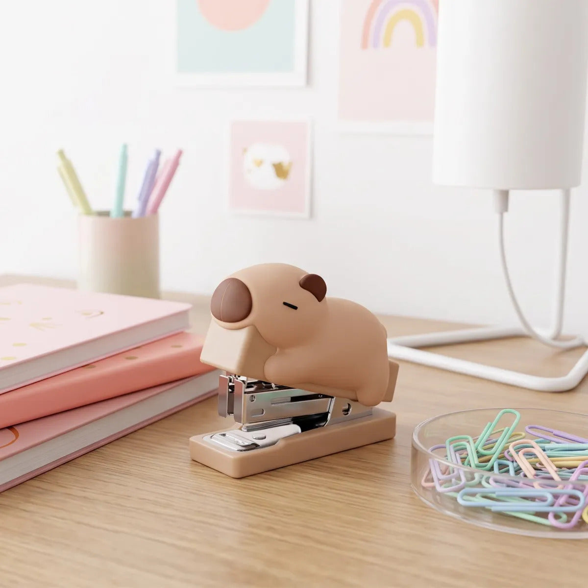 Mini Engrapadora Capibara Para Grapas 26/6 Kawaii Escolar