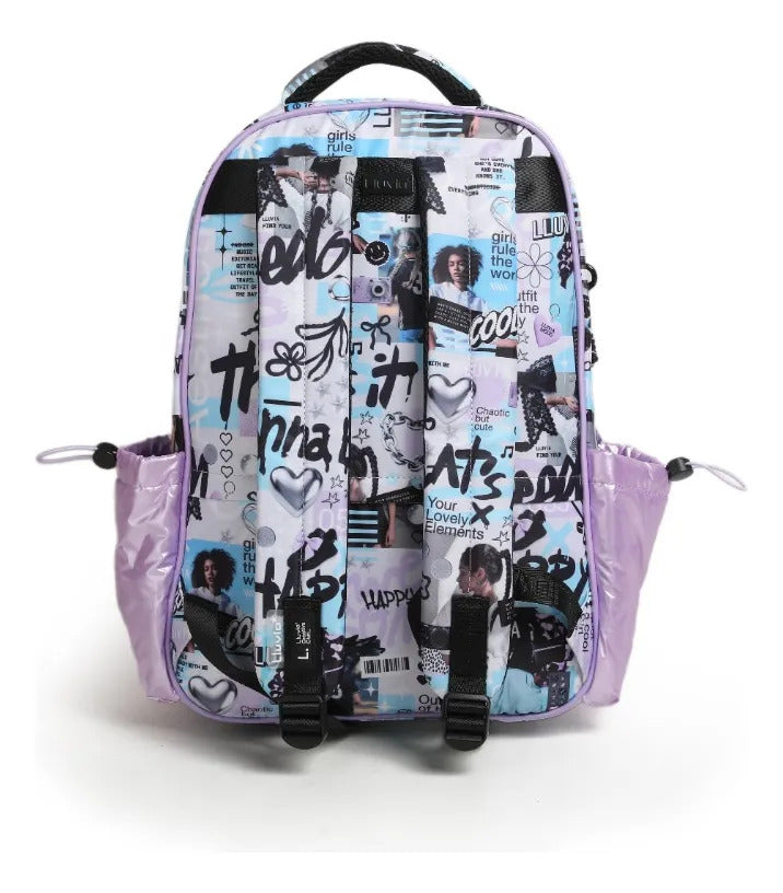 Mochila Escolar Juvenil Lila Lluvia Estilo Kawaii Collage