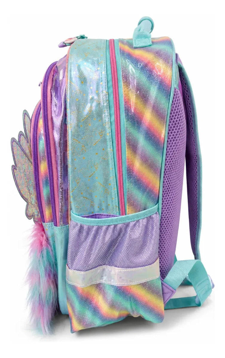 Mochila Escolar Unicornio Lluvia Tornasol Mariposa Monedero