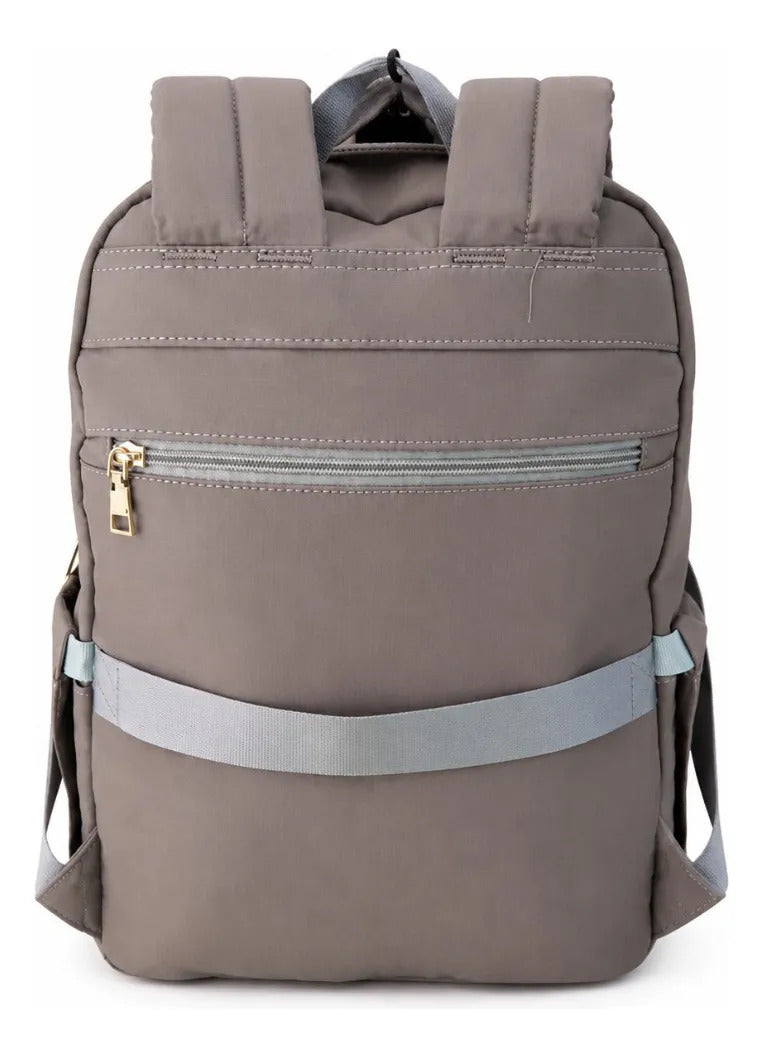 Mochila Juvenil Lluvia Gris Taupe Con Cierres Dorados